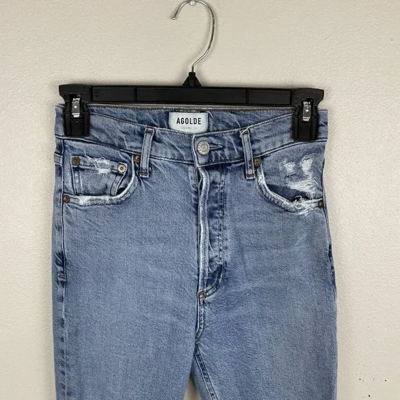 Agolde Nico High Rise Slim Distressed Jeans Button Fly Rooted Womens 24